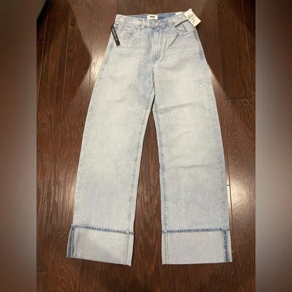 PAIGE Arellia High Rise Wide Leg Cuff Jeans Flower Wash Women Size 27 Tall NEW - Picture 2 of 9